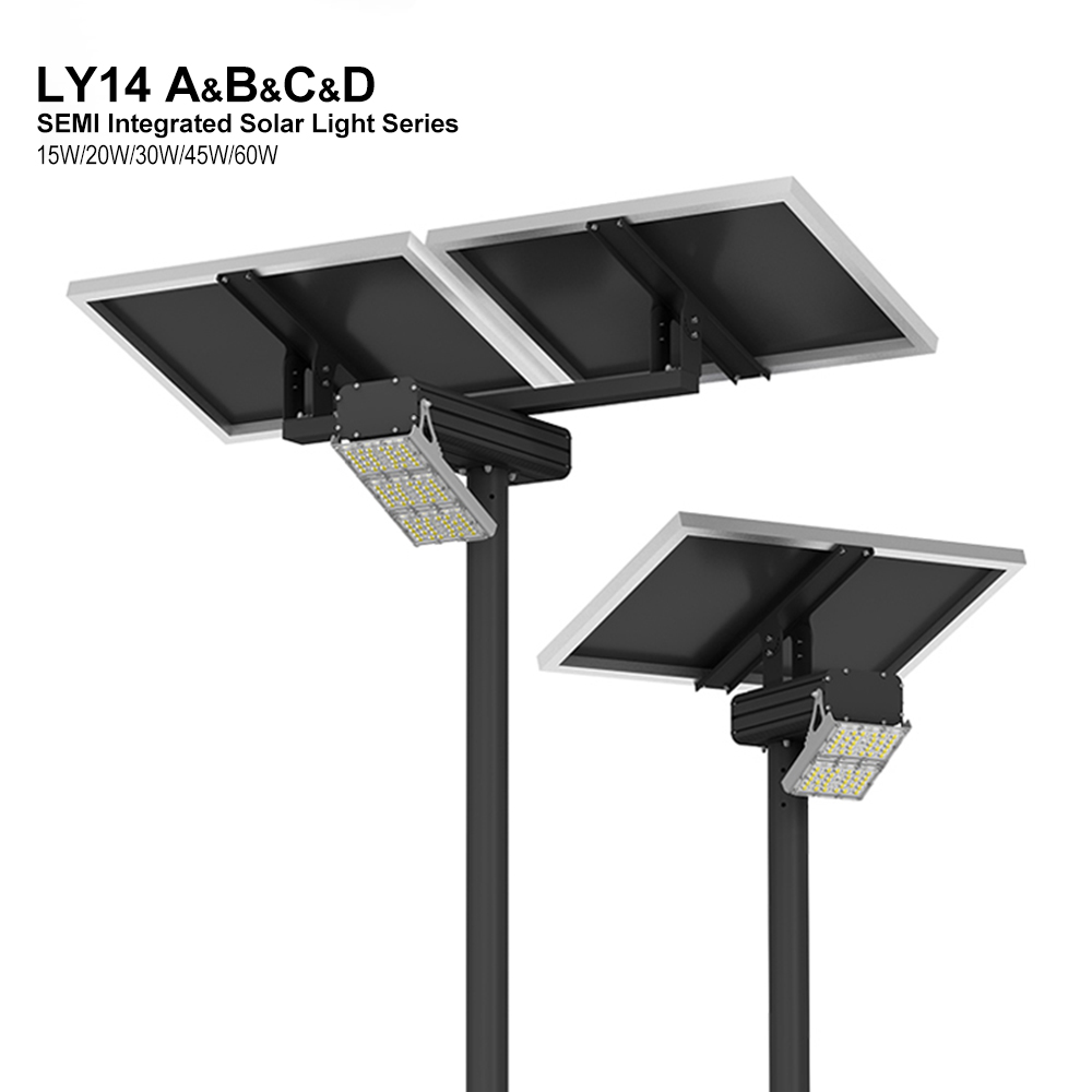 Fournisseur chinois de lampadaires solaires d'éclairage routier, série SEMI  intégrée, 15W20W30W45W60W, lumière de rue solaire LED extérieure. 